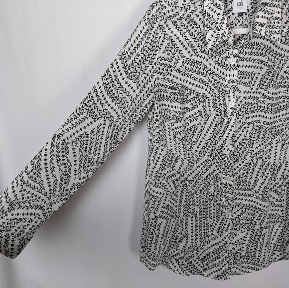 Cabi Printed Leaf Blouse 3255 Split Back Button Up Flowy Oversized Top Career S - Picture 12 of 13